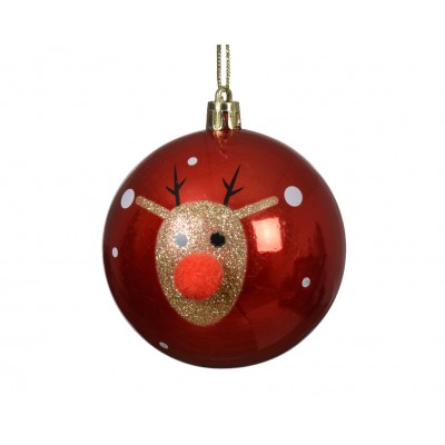 Bauble shatterproof shiny glitter deer red/gold 